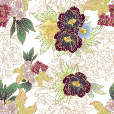 Çiçekli kusursuz desen, vektör illüstrasyonu