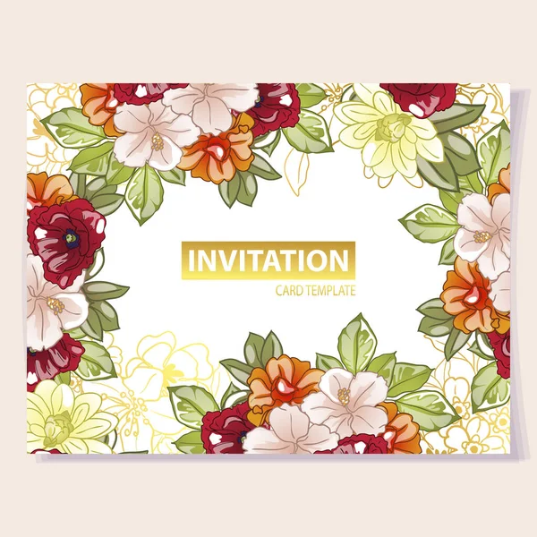 Tarjeta Boda Flores Estilo Vintage Elementos Florales Color — Vector de stock