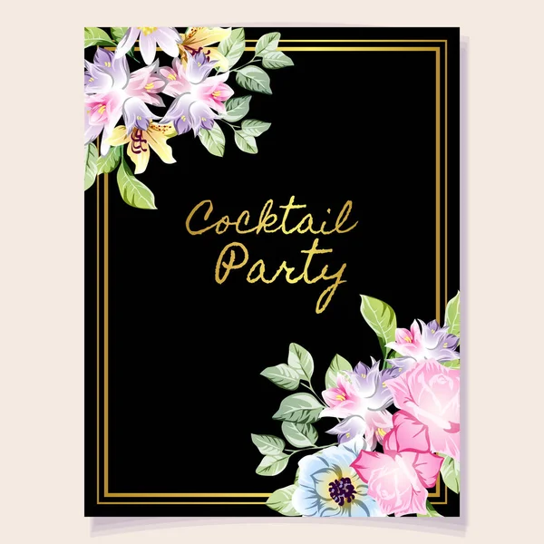 花と葉で結婚式の招待状ベクトルイラスト — ストックベクタ