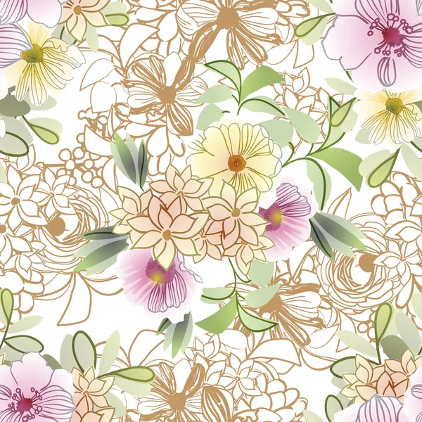 Kartpostal Için Güzel Çiçek Süslerinin Vektör Çizimi — Stok Vektör