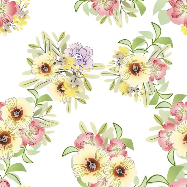 Vector Illustration Beautiful Flowers Seamless Pattern Background — Stock Vector