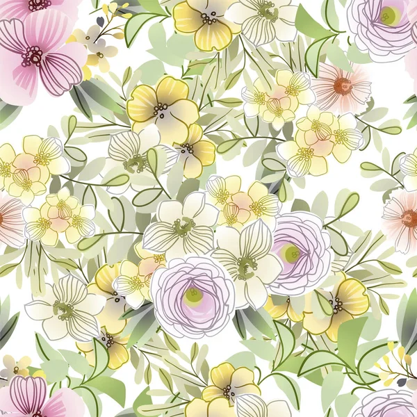 花とのシームレスなパターン 花の背景 — ストックベクタ