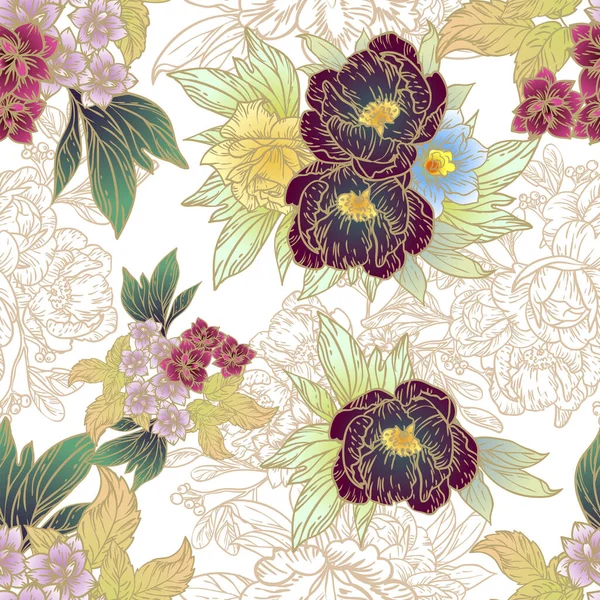 Çiçekli kusursuz desen, vektör illüstrasyonu