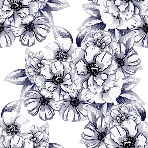 Patrón Flores Estilo Vintage Sin Costuras Elementos Florales Contorno — Vector de stock