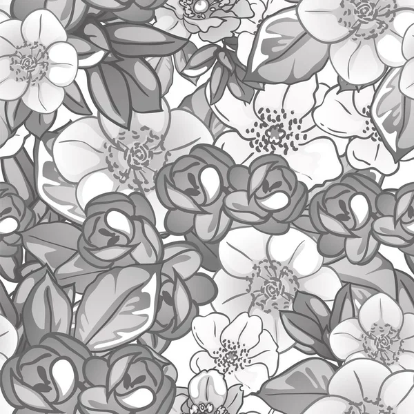 Patrón Floral Monocromo Inconsútil Gráficos vectoriales