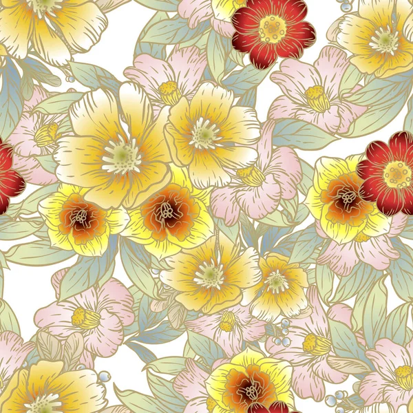Ilustración Vectorial Hermosas Flores Patrón Sin Costura Fondo Floral Vectores de stock libres de derechos