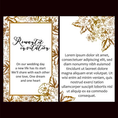 Düğün, evlilik, düğün, düğün, doğum günü, sevgililer günü için çiçekli klasik bir tebrik kartı tasarımı. Romantik vektör çizimi.