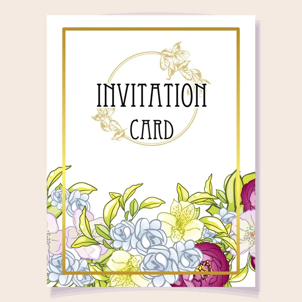 Diseño Plantilla Tarjeta Invitación Saludo Delicado Vintage Con Flores Para — Vector de stock