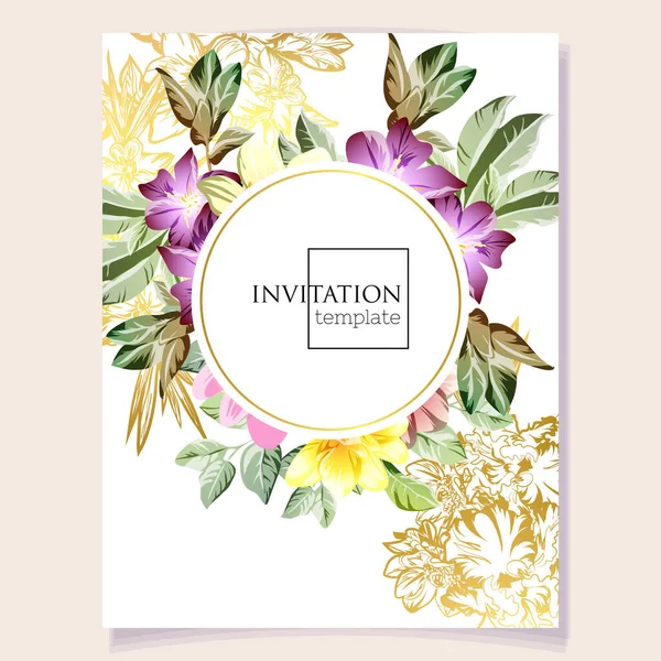 Vintage Zarte Grußkarte Vorlage Design Mit Blumen Für Hochzeit Hochzeit — Stockvektor