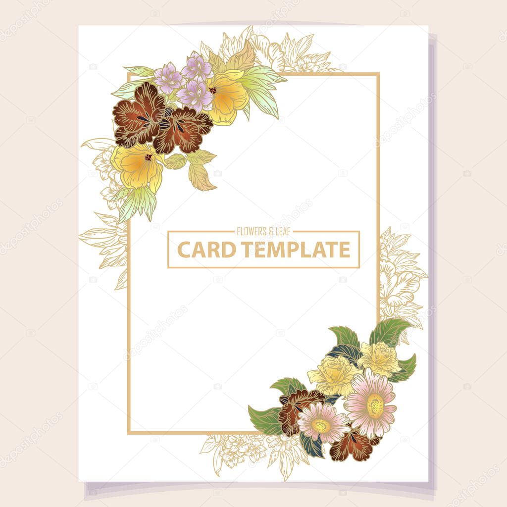 Vintage delicate greeting invitation card template design with flowers for wedding, marriage, bridal, birthday, Valentine's day. Romantic vector illustration.