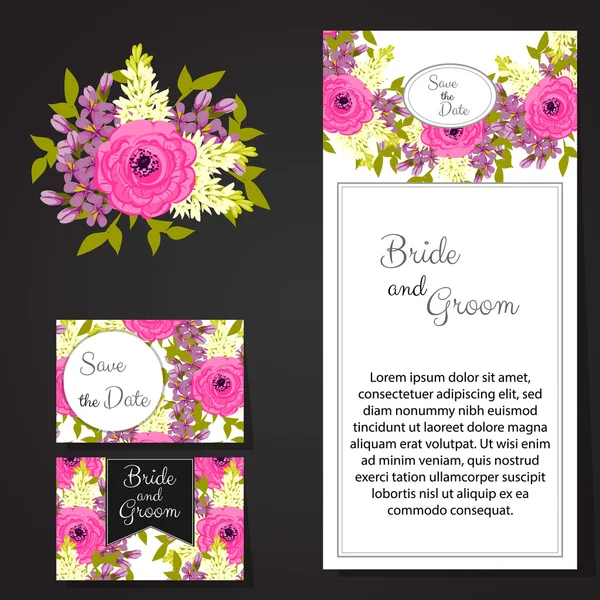 Tarjetas de invitación de boda — Vector de stock