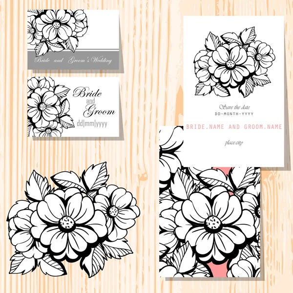 Conjunto de invitaciones florales — Vector de stock