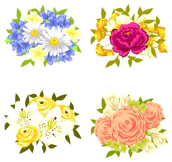 Set de bouquets de fleurs — Image vectorielle