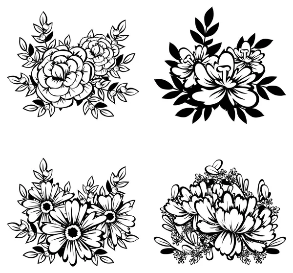 Set de bouquets de fleurs — Image vectorielle