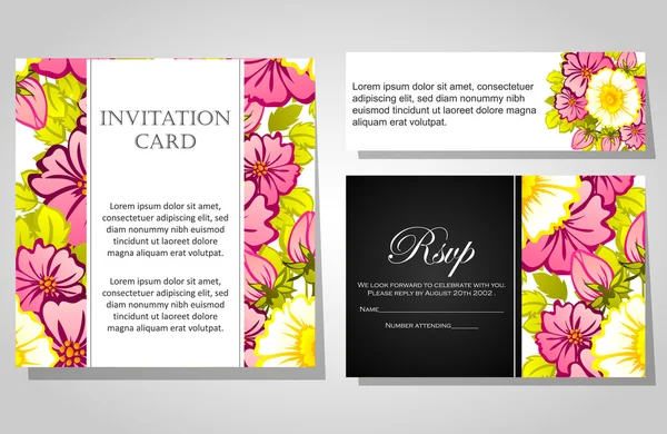 Invitaciones con fondo floral — Vector de stock