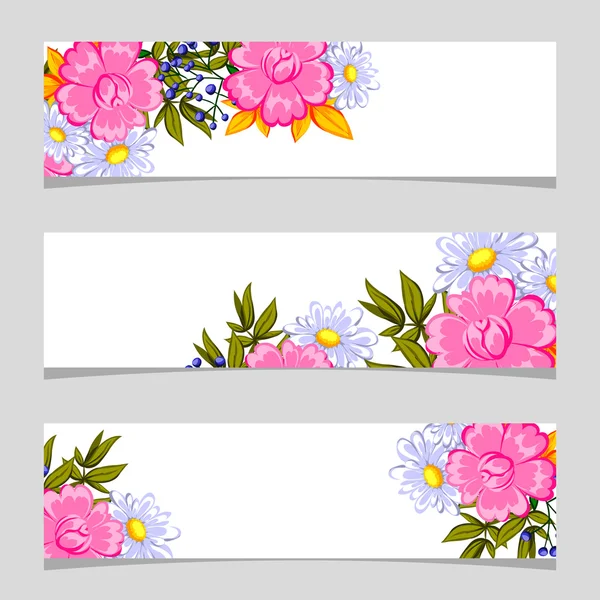 Tre blommor banners — Stock vektor