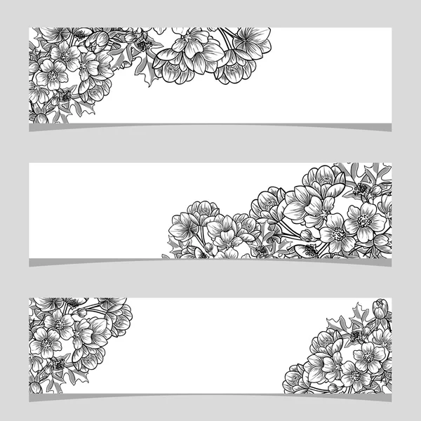 3 つの花のバナー — ストックベクタ