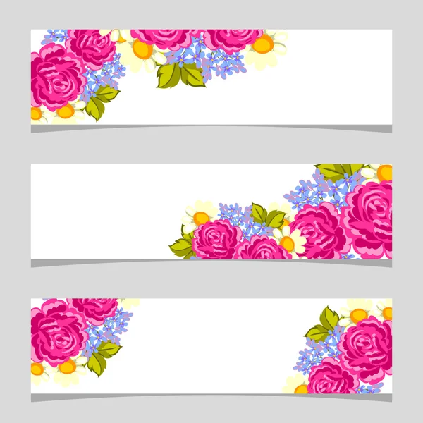 Tre blommor banners — Stock vektor