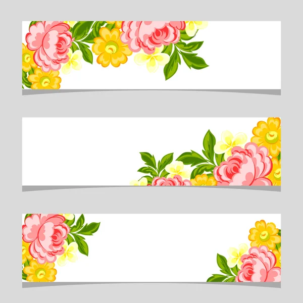 Tre blommor banners — Stock vektor