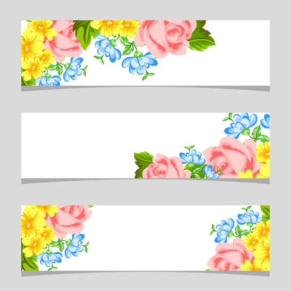 Tres banderas florales — Vector de stock