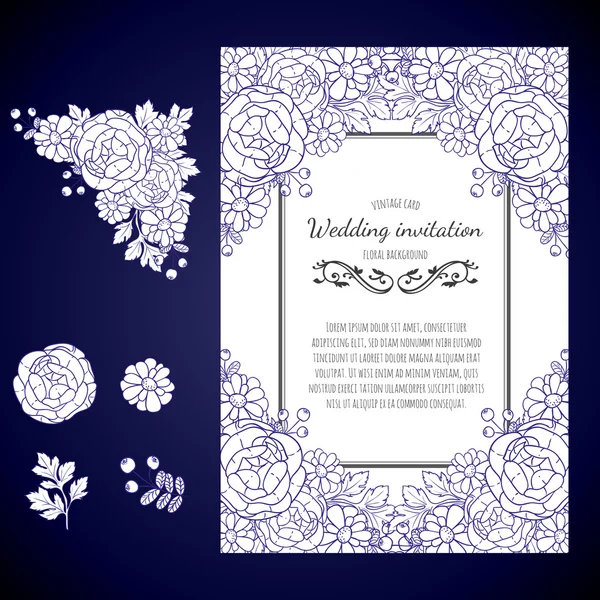 Tarjeta de invitación con elementos florales — Vector de stock