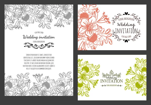 Tarjeta de invitación con elementos florales — Archivo Imágenes Vectoriales