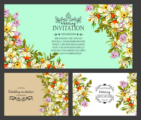 Tarjeta de invitación con elementos florales — Archivo Imágenes Vectoriales