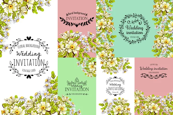 Tarjeta de invitación con elementos florales — Vector de stock