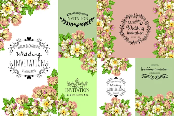 Tarjeta de invitación con elementos florales — Vector de stock