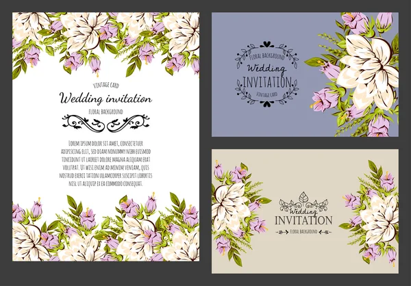 Tarjeta de invitación con elementos florales — Vector de stock