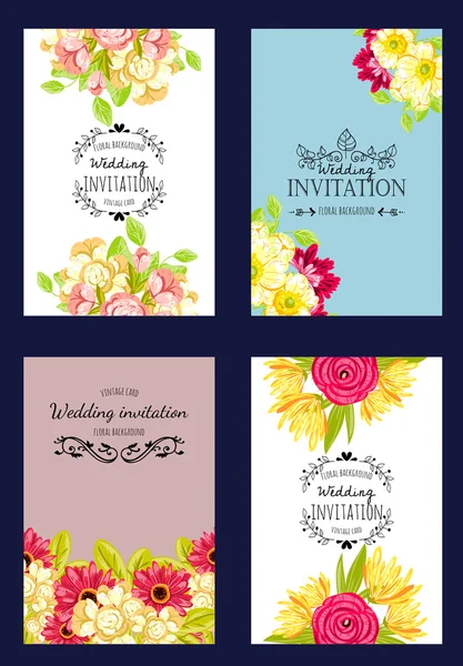 Tarjeta de invitación con elementos florales — Vector de stock