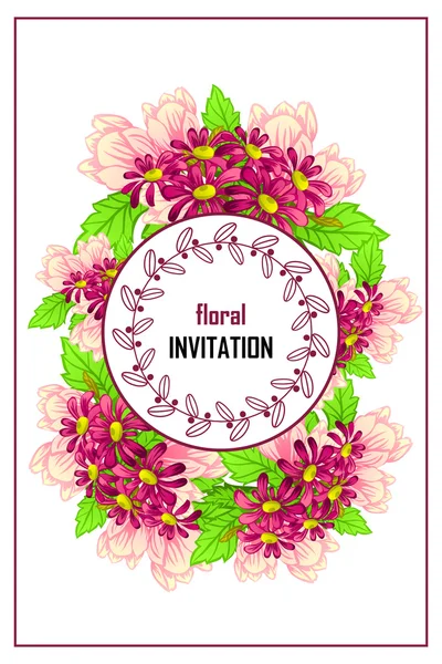 Tarjeta de invitación con elementos florales — Vector de stock