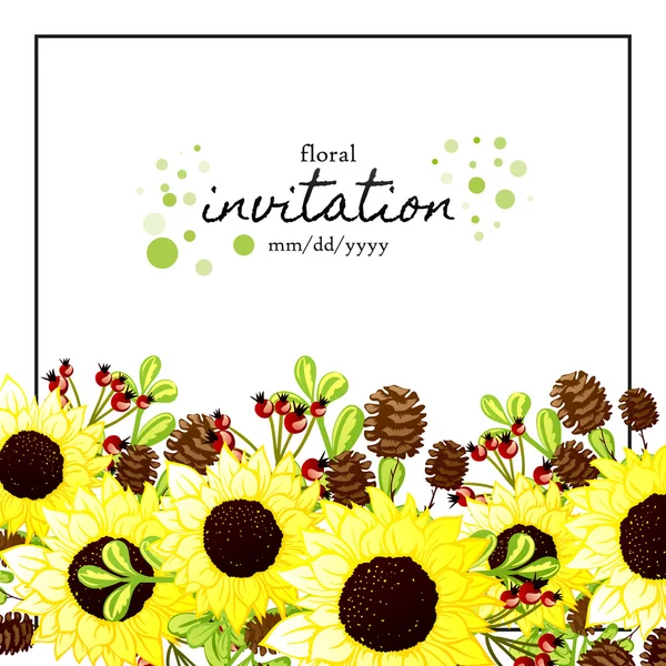 Carte d'invitation avec des éléments floraux — Image vectorielle