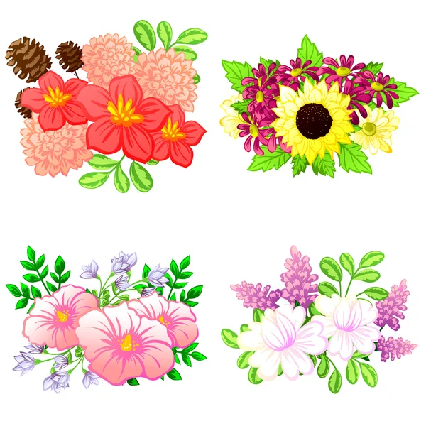 Conjunto de ramo de flores — Vector de stock