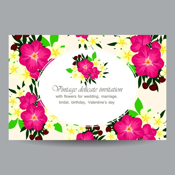 Invitation délicate avec des fleurs pour mariage — Image vectorielle