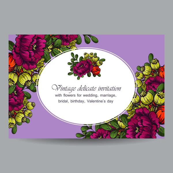 Invitation délicate avec des fleurs pour mariage — Image vectorielle