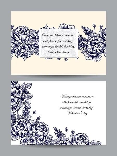 Invitation délicate avec des fleurs pour mariage — Image vectorielle