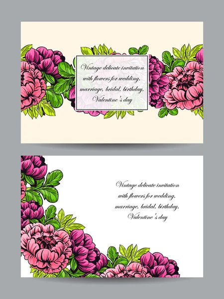 Invitation délicate avec des fleurs pour mariage — Image vectorielle