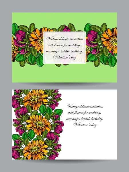 Invitation délicate avec des fleurs pour mariage — Image vectorielle