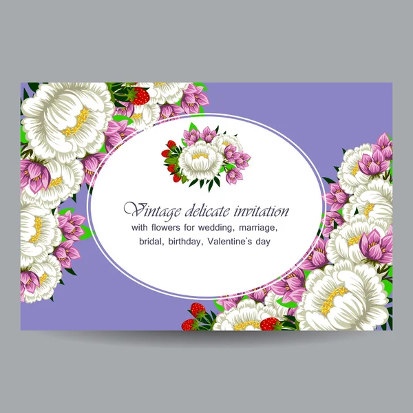 Delicate invitation with flowers for wedding — Stock Vector