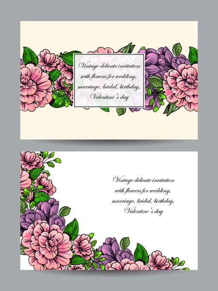 Delicada invitación con flores para la boda — Vector de stock