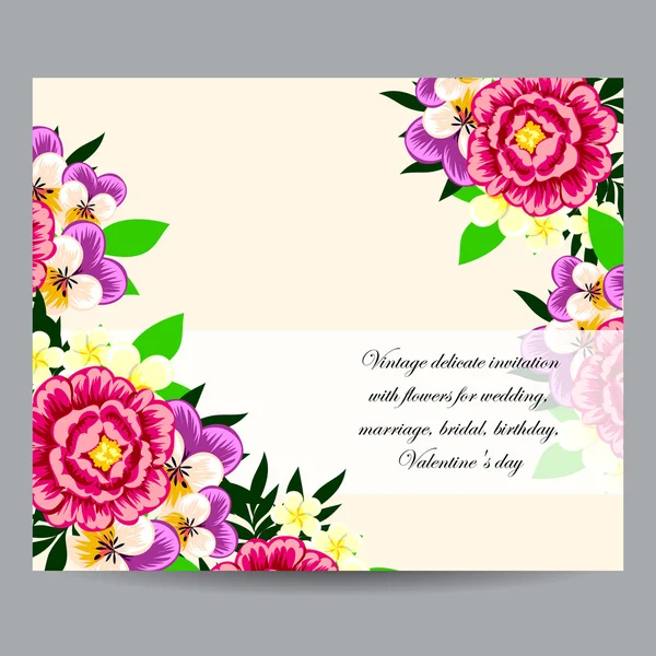 Λεπτή πρόσκληση με λουλούδια για το γάμο — Διανυσματικό Αρχείο
