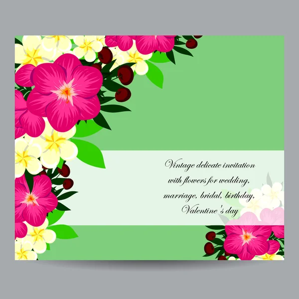 Delicada invitación con flores para la boda — Vector de stock