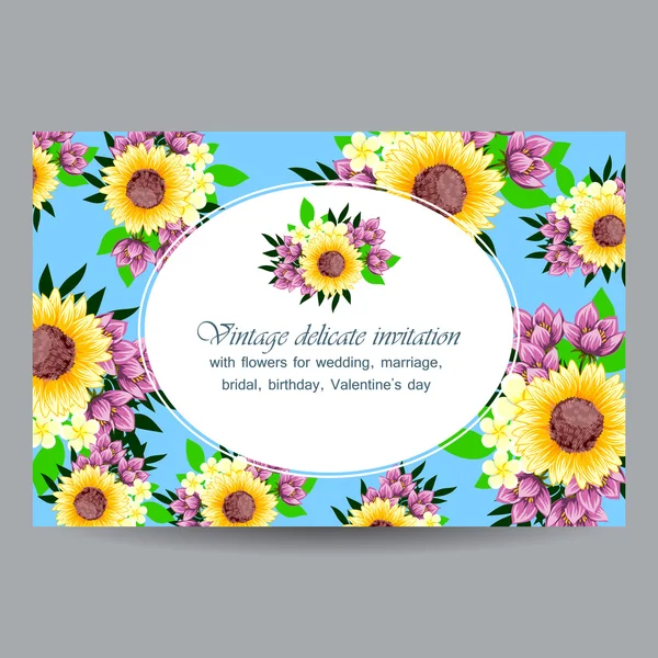 Invitation délicate avec des fleurs pour mariage — Image vectorielle