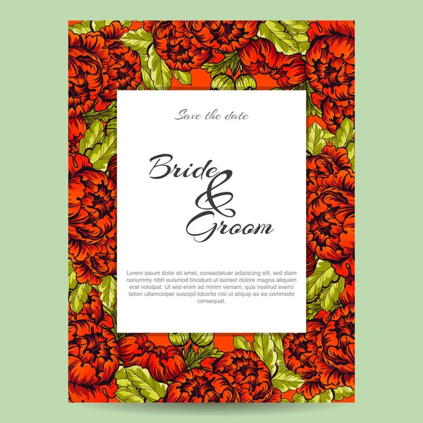 Invitation délicate avec des fleurs pour mariage — Image vectorielle