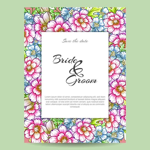 Delicada invitación con flores para la boda — Vector de stock