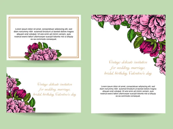 Delicate uitnodiging met bloemen voor bruiloft — Stockvector