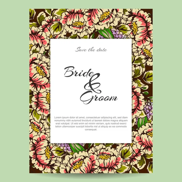 Invitation délicate avec des fleurs pour mariage — Image vectorielle