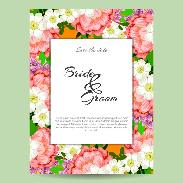 Invitation délicate avec des fleurs pour mariage — Image vectorielle