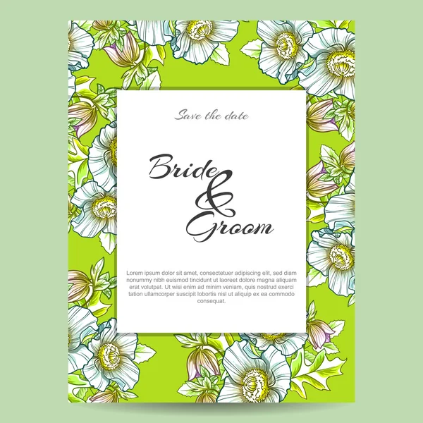 Invitation délicate avec des fleurs pour mariage — Image vectorielle